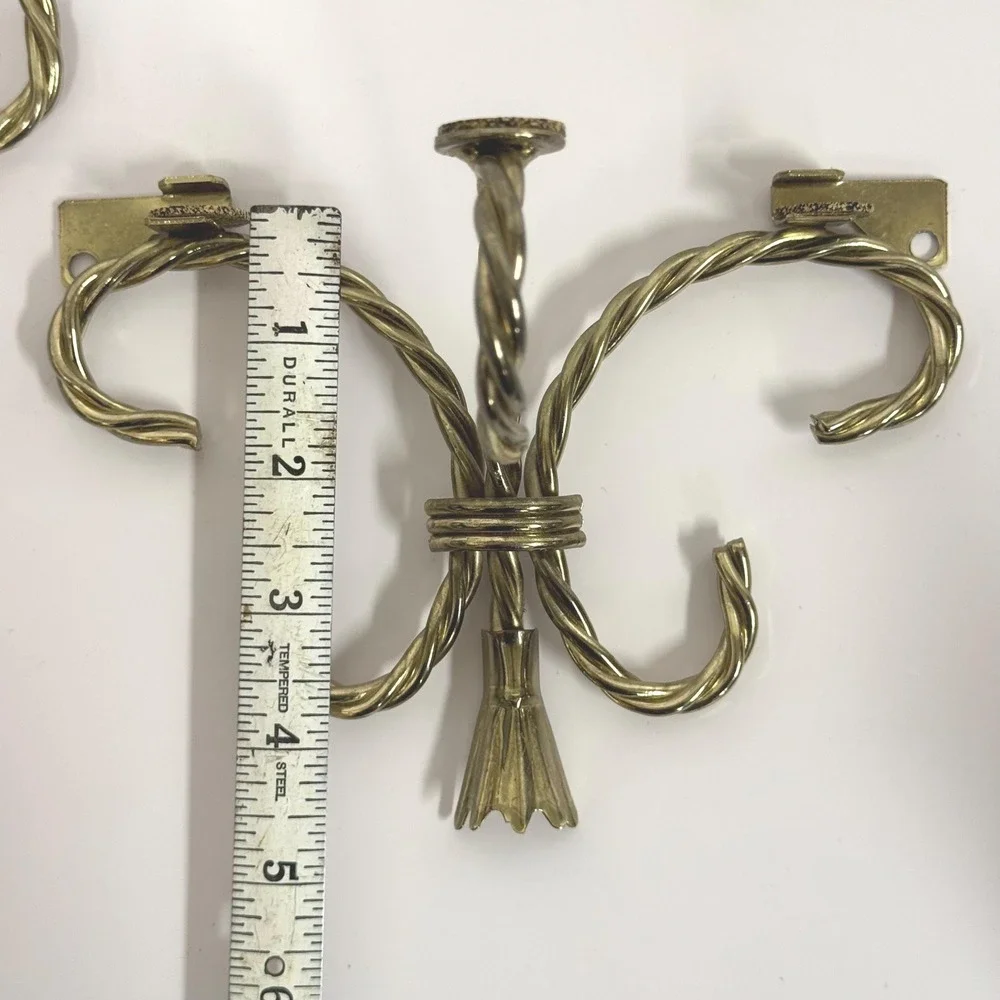 Vintage brass tone twisted rope‎ Wall mount shelf BRACKETS ONLY set of 2